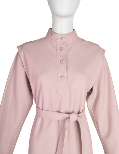 Chloe by Karl Lagerfeld Vintage 1980s Pale Pink Wool Belted A-Line Dress