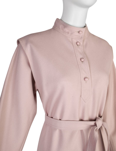 Chloe by Karl Lagerfeld Vintage 1980s Pale Pink Wool Belted A-Line Dress