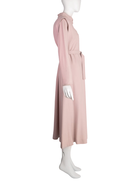 Chloe by Karl Lagerfeld Vintage 1980s Pale Pink Wool Belted A-Line Dress