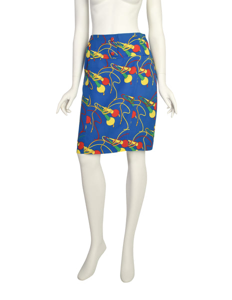 Chloe Vintage 1986 Silk Linen Blend Vibrant Colorful Novelty Print Skirt