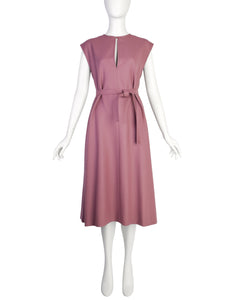 Chloe by Karl Lagerfeld Vintage 1980s Mauve Wool Belted A-Line Dress