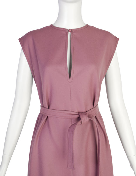 Chloe by Karl Lagerfeld Vintage 1980s Mauve Wool Belted A-Line Dress