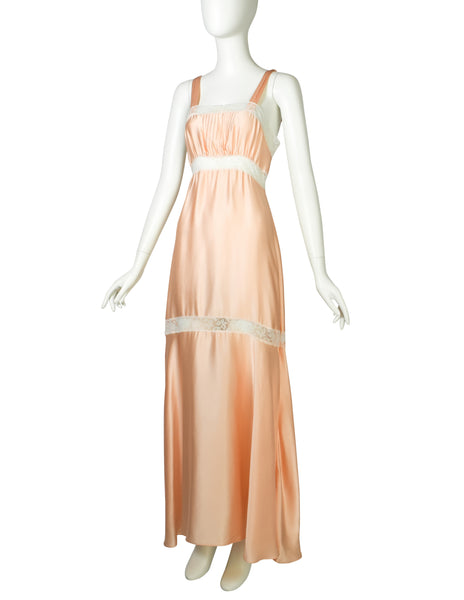 Chloe Vintage 1970s Peach Satin Lace Slip Dress