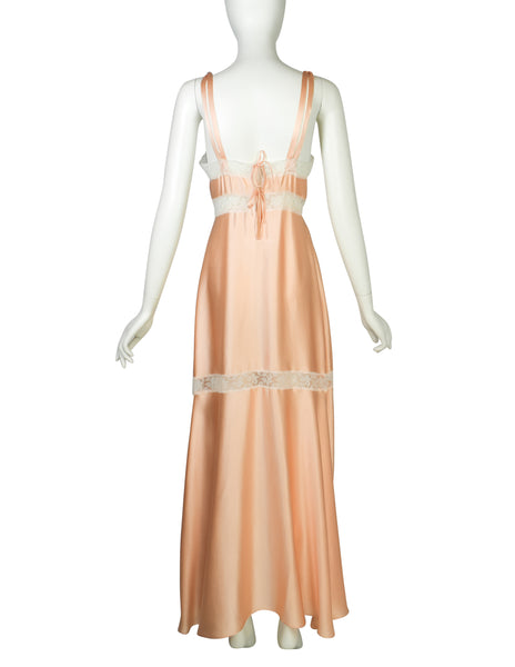 Chloe Vintage 1970s Peach Satin Lace Slip Dress