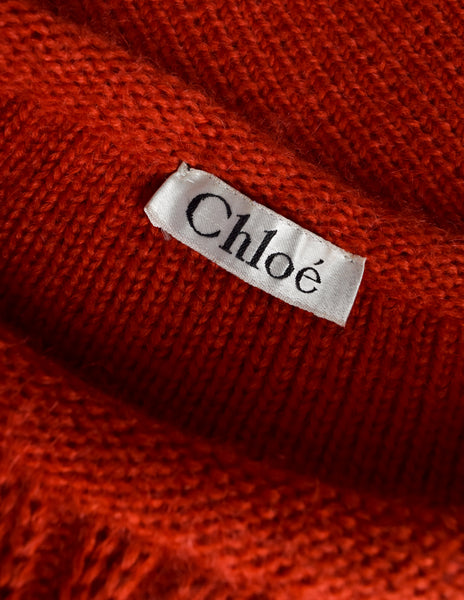 Chloe Vintage AW 1982 Rare Asymmetrical Burnt Orange Knit Mohair Wool Cape