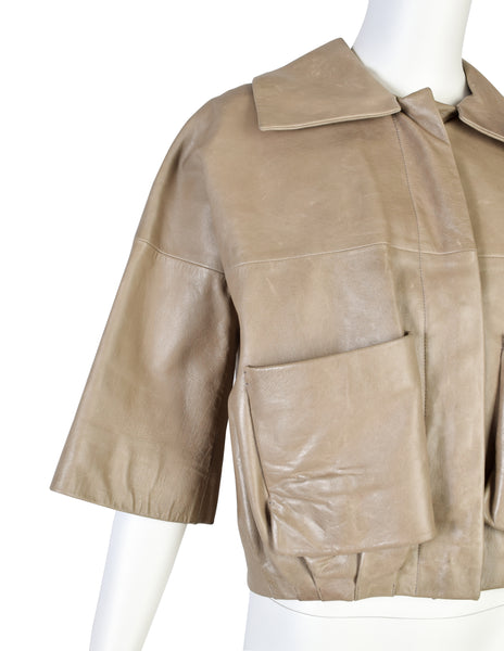 Chloe Vintage Taupe Cropped Distressed Lambskin Leather Jacket