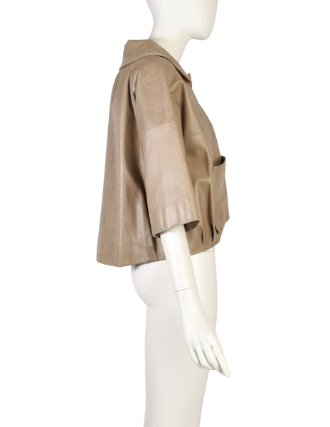 Chloe Vintage Taupe Cropped Distressed Lambskin Leather Jacket