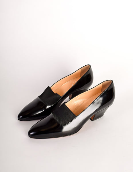 Chloe Vintage Black Patent Leather Stretch Panel Pointed Toe Heels