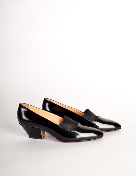 Chloe Vintage Black Patent Leather Stretch Panel Pointed Toe Heels