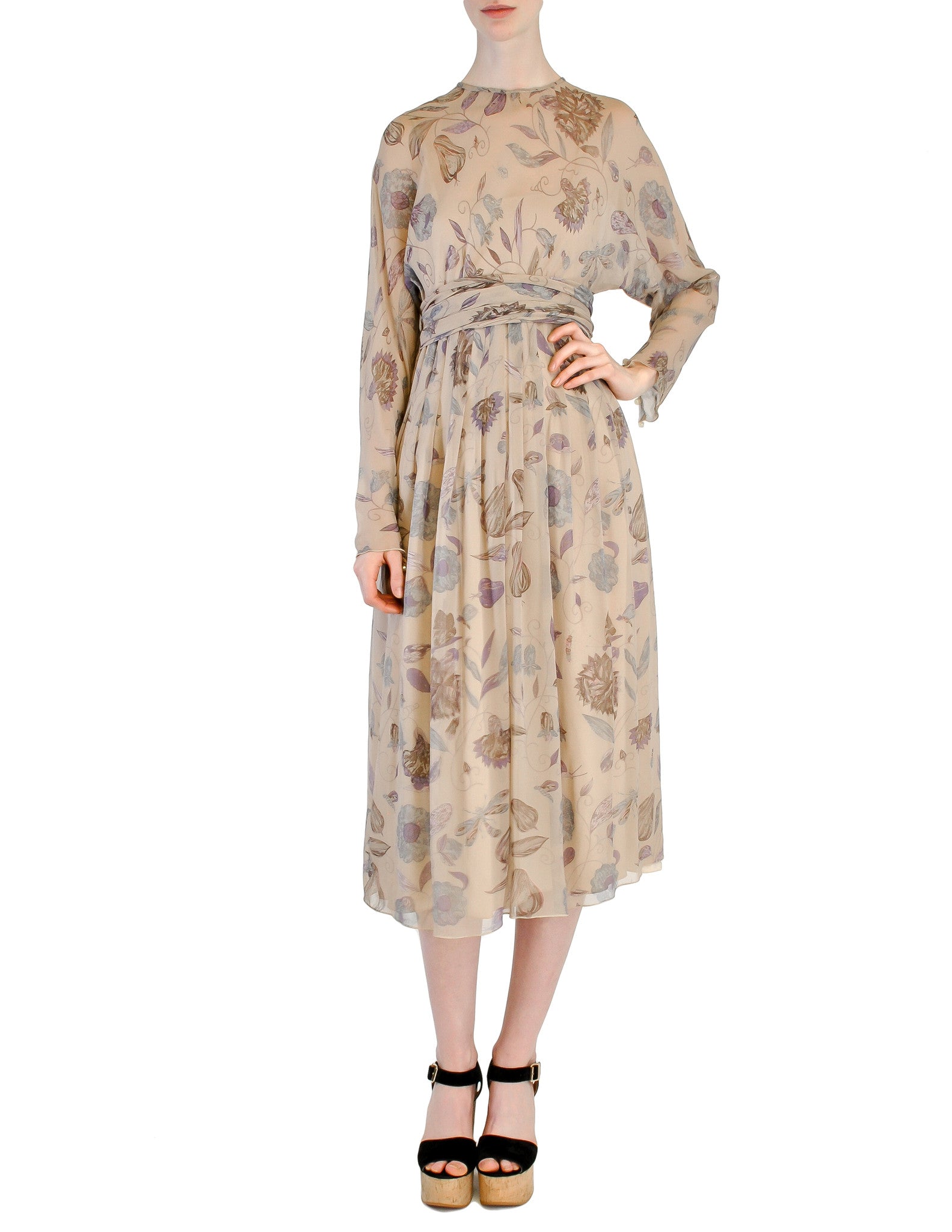 Chloé Vintage Silk Chiffon Floral Harvest Print Dress - Amarcord Vintage Fashion
 - 1