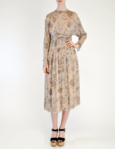 Chloé Vintage Silk Chiffon Floral Harvest Print Dress - Amarcord Vintage Fashion
 - 3
