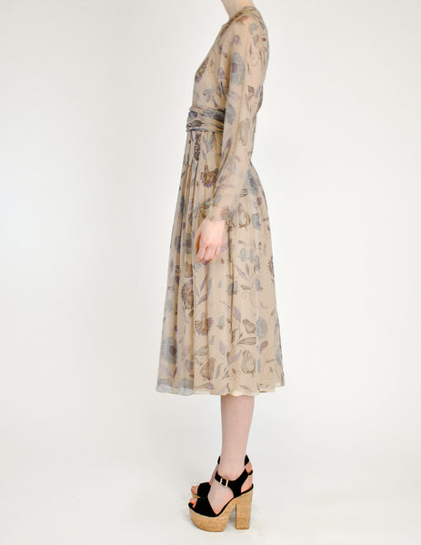 Chloé Vintage Silk Chiffon Floral Harvest Print Dress - Amarcord Vintage Fashion
 - 4