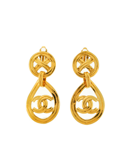 Chanel CC Crystals Gold Tone Drop Earrings Chanel