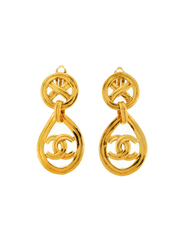 Chanel Vintage Gold CC Logo Teardrop Earrings - Amarcord Vintage Fashion
 - 1