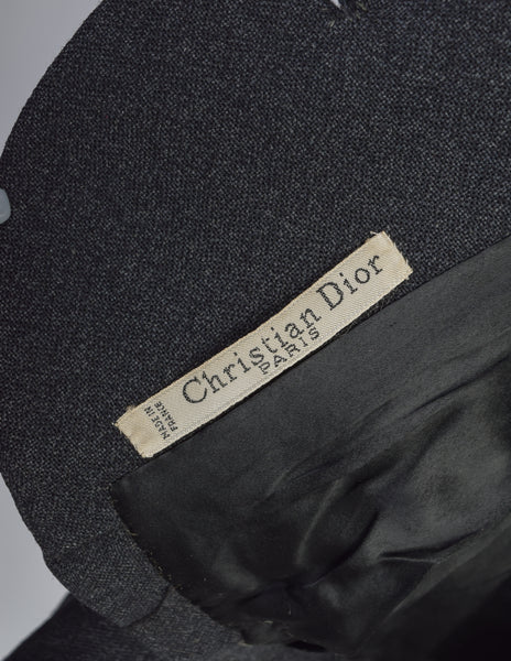 Christian Dior Vintage Early 1950s Tailored Grey Wool Black Velvet Double Breasted Hourglass Bar Jacket