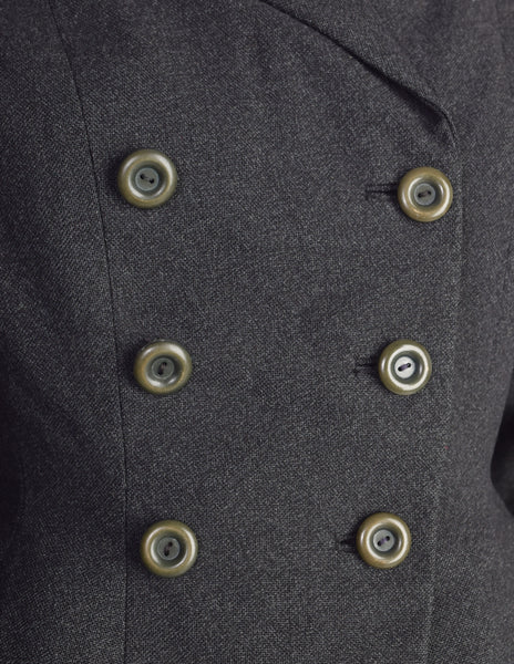 Christian Dior Vintage Early 1950s Tailored Grey Wool Black Velvet Double Breasted Hourglass Bar Jacket