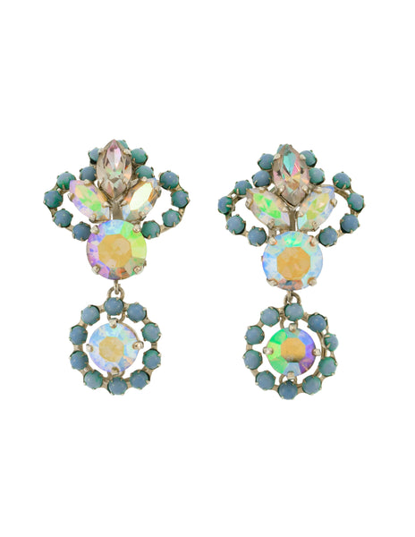 Christian Dior Vintage 1958 Blue Iridescent Aurora Borealis Rhinestone Dangling Earrings