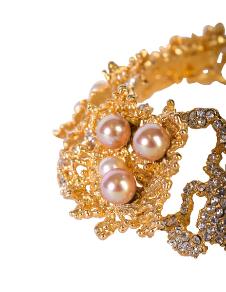 Christian Dior Vintage 1968 Gold Coral Strass Rhinestone Pearl Encrusted Choker Necklace
