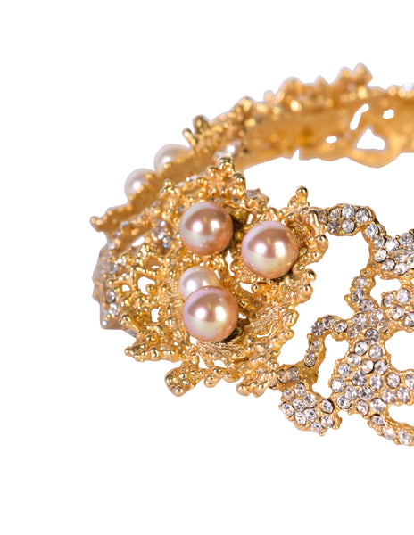 Christian Dior Vintage 1968 Gold Coral Strass Rhinestone Pearl Encrusted Choker Necklace