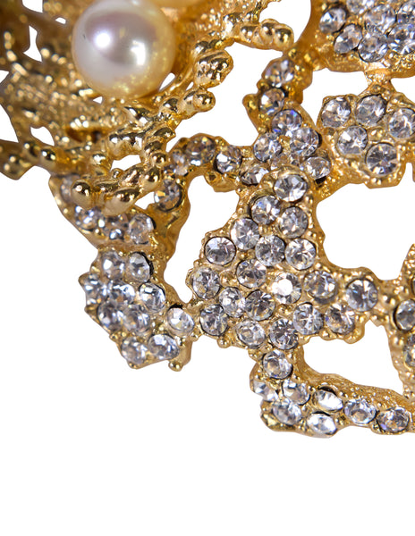 Christian Dior Vintage 1968 Gold Coral Strass Rhinestone Pearl Encrusted Choker Necklace