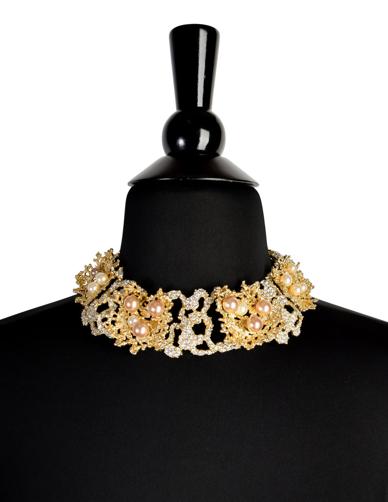 Christian Dior Vintage 1968 Gold Coral Strass Rhinestone Pearl Encrust Amarcord Vintage Fashion
