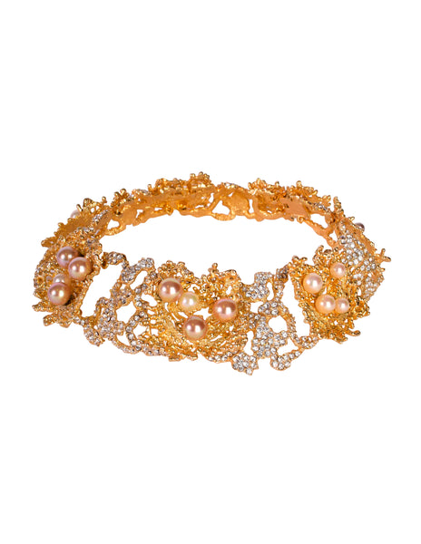 Christian Dior Vintage 1968 Gold Coral Strass Rhinestone Pearl Encrusted Choker Necklace