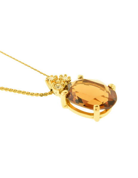 Christian Dior Vintage Amber Glass Rhinestone Pendant Gold Chain Necklace