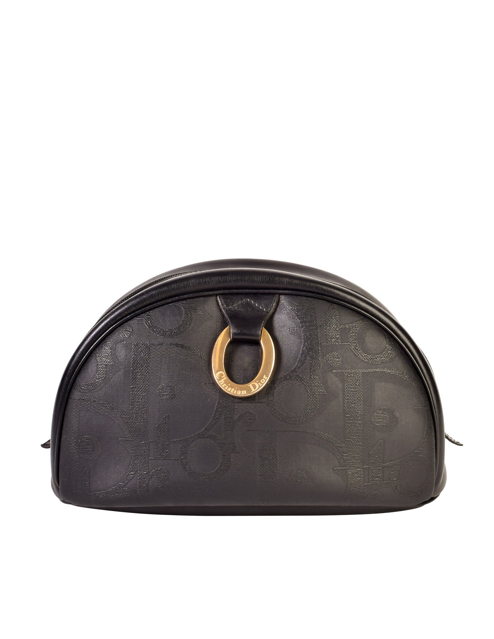 Christian Dior Vintage Black Leather Coated Canvas Monogram Cosmetic Toiletry Travel Clutch Bag