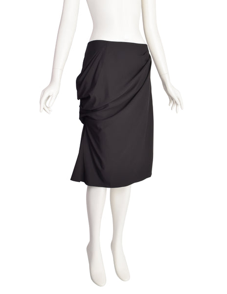 Christian Dior by John Galliano Vintage AW 2006 Black Ruched Gathered Draping Skirt