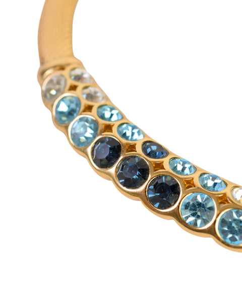 Christian Dior Vintage Shades of Blue Rhinestones Golden Mesh Necklace