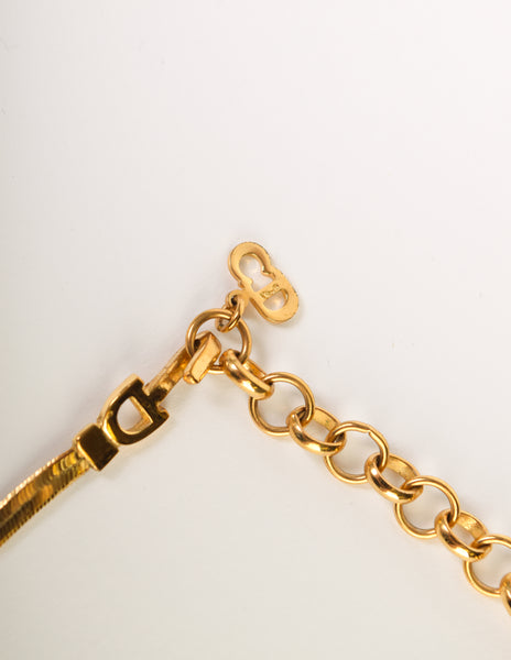 Christian Dior Vintage Golden Dangling CD Charm Bow Choker Necklace
