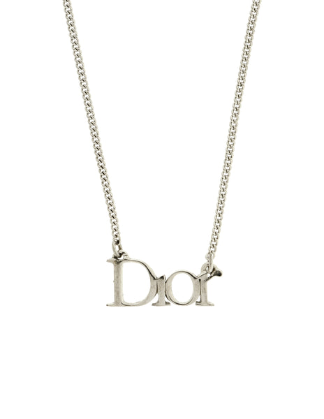 Christian Dior Vintage Dainty DIOR Logo Silver Necklace