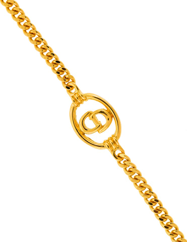 Christian Dior Vintage Gold Oval CD Logo Chain Bracelet