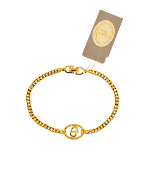 Christian Dior Vintage Gold Oval CD Logo Chain Bracelet
