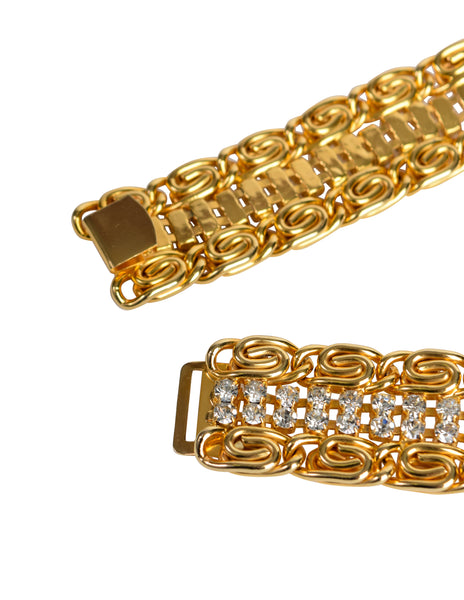 Christian Dior Vintage Gold Swirl Link Strass Rhinestone Belt