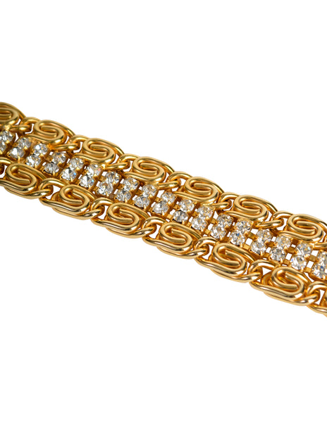 Christian Dior Vintage Gold Swirl Link Strass Rhinestone Belt