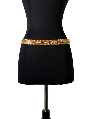 Christian Dior Vintage Gold Swirl Link Strass Rhinestone Belt