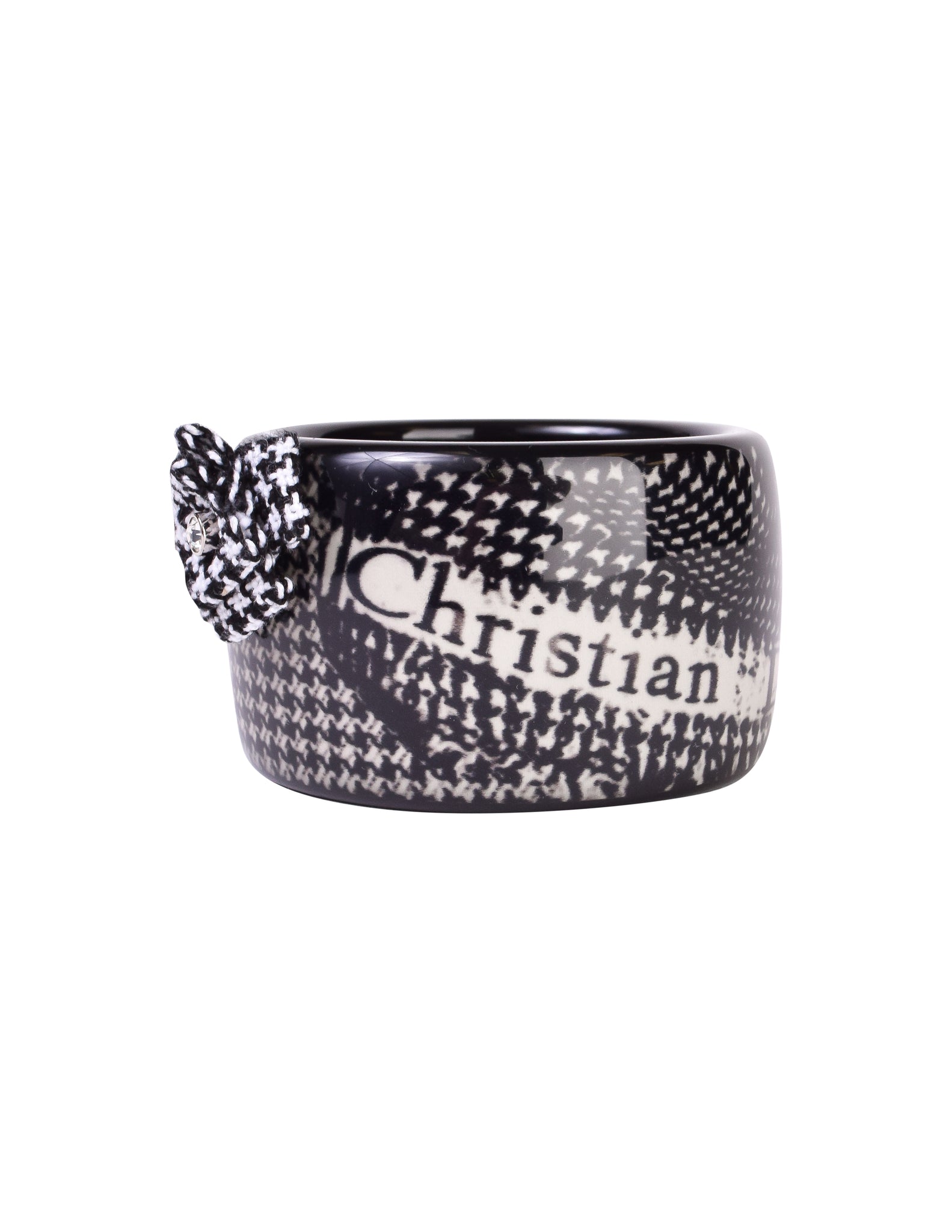 Christian Dior Vintage Black and White Houndstooth Resin Bangle Bracelet