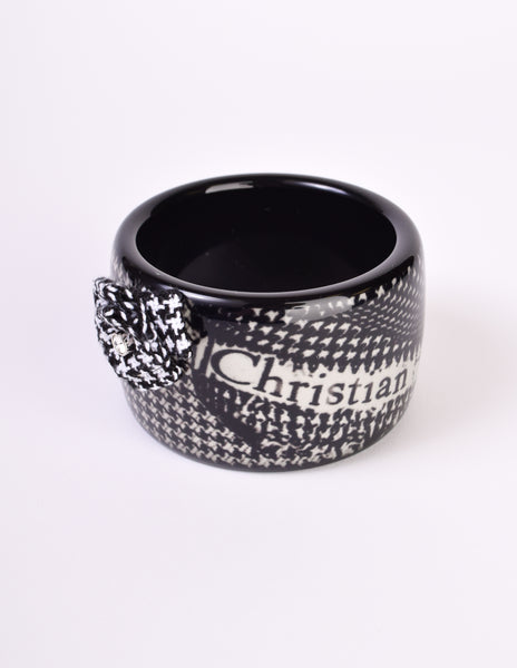 Christian Dior Vintage Black and White Houndstooth Resin Bangle Bracelet