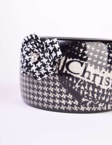 Christian Dior Vintage Black and White Houndstooth Resin Bangle Bracelet