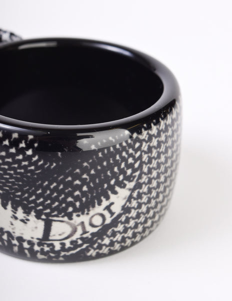Christian Dior Vintage Black and White Houndstooth Resin Bangle Bracelet