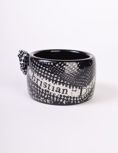 Christian Dior Vintage Black and White Houndstooth Resin Bangle Bracelet
