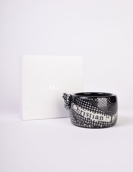 Christian Dior Vintage Black and White Houndstooth Resin Bangle Bracelet
