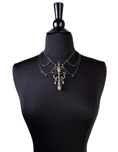 Christian Dior by John Galliano Vintage Gunmetal Silver Strass Multi-Chain Acorn Chandelier Necklace