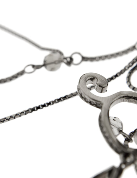 Christian Dior by John Galliano Vintage Gunmetal Silver Strass Multi-Chain Acorn Chandelier Necklace