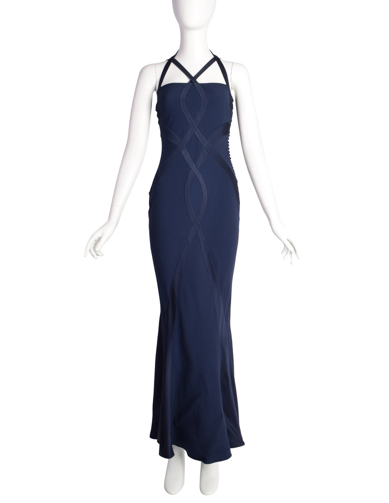 Christian Dior Vintage AW 2004 by John Galliano Navy Blue Bias Flare S Amarcord Vintage Fashion Christian Dior Vintage AW 2004 by John Galliano Navy Blue Bias Flare S Amarcord Vintage Fashion