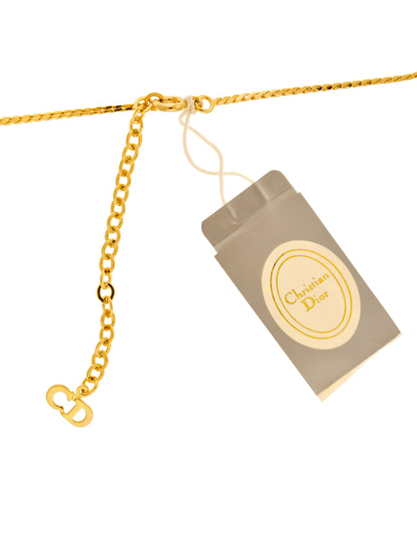 Christian Dior Vintage Gold Rhinestone Mini CD Logo Charm Chain Necklace