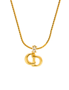 Christian Dior Vintage Gold Rhinestone CD Logo Charm Chain Necklace