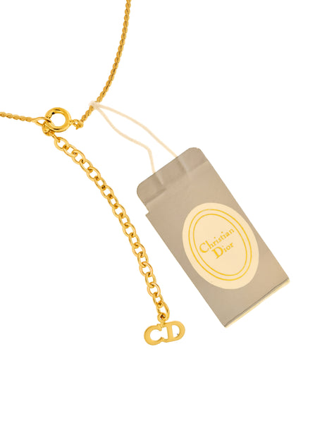 Christian Dior Vintage Gold Rhinestone CD Logo Charm Chain Necklace