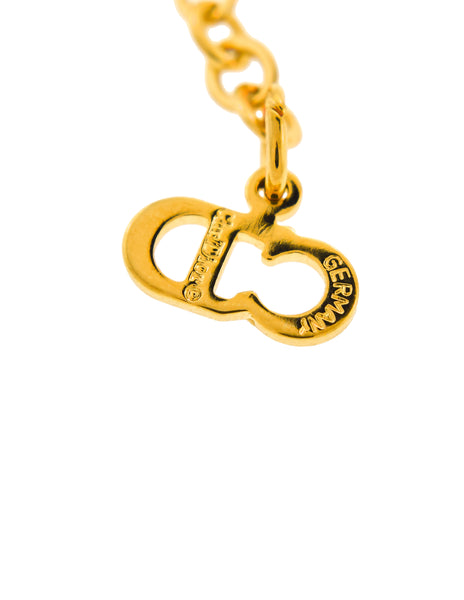 Christian Dior Vintage Gold Rhinestone CD Logo Charm Chain Necklace